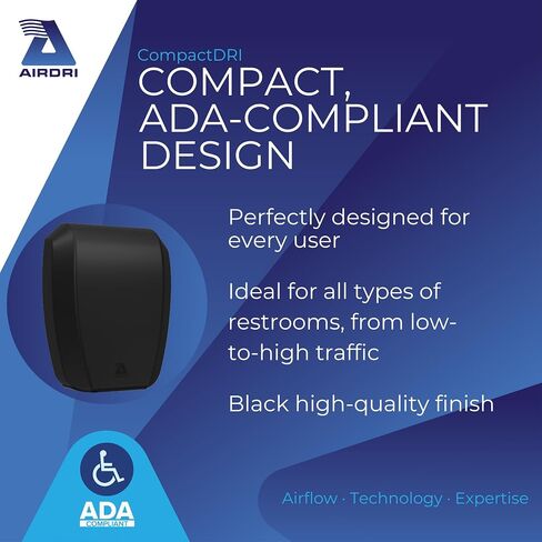 CompactDRI Automatic Hand Dryer - 1.0kW Low Noise Motor - 15-Second Dry Time - 70dBa Noise Output - ADA Compliant - Ideal for Commercial Spaces and Public Facilities - White in Saudi Arabia