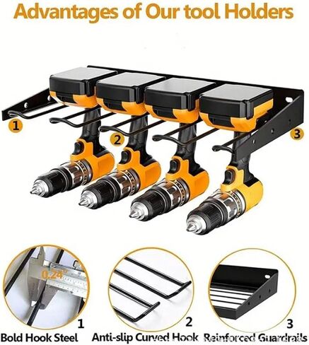 Power Tool Organizer, Iron Wall Mount Drill Holder Strong Load Bearing Storage Rack for Garage, Tool Room, Workshop, Garage Organization Utility Rack in Saudi Arabia