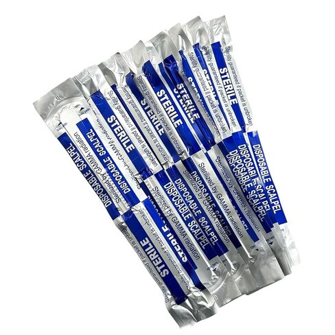 Sterile #11 Disposable Scalpels with Plastic Handle and Measuring Ruler Feature (0cm to 6cm) Individually Foil Wrapped (4) in Kuwait