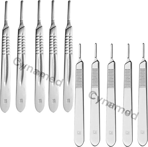 Scalpel Handle Flat Design, Plain with Grip Grooves - Stainless Steel Scalpel Handle - for Taxidermy, Crafts, Wood Carving, Wax Carving, and More. Blades Not Included (10, Handle #3 + Handle #4) in Saudi Arabia