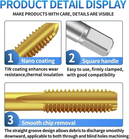 Drill Tap Bit Set, TAP Coating Left Hand Straight Fluted Hand Tap M2 -M12 Machine Screw Thread Taps in Saudi Arabia