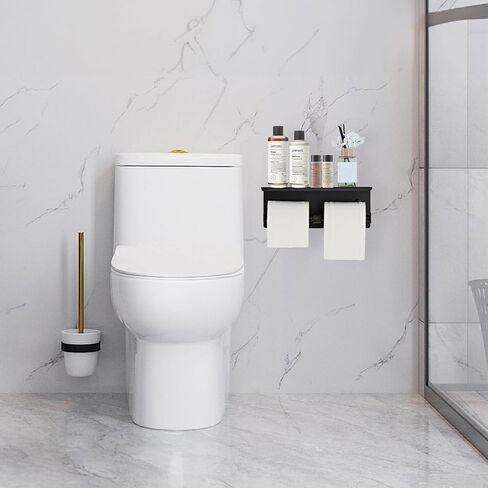 Toilet Paper Holder, NEWRAIN Double Bathroom Toilet Paper Roll Holder with Shelf, Stainless Steel Wall Mounted RV Tissue Roll Holder, Matte Black Commercial Farmhouse Toilet Paper Dispenser in Kuwait