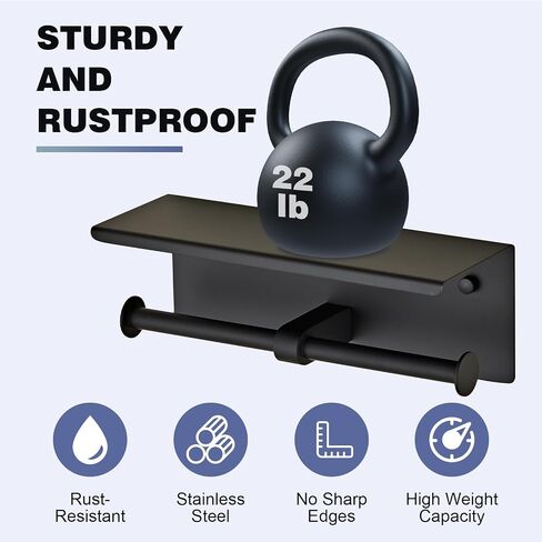 Toilet Paper Holder, NEWRAIN Double Bathroom Toilet Paper Roll Holder with Shelf, Stainless Steel Wall Mounted RV Tissue Roll Holder, Matte Black Commercial Farmhouse Toilet Paper Dispenser in Kuwait