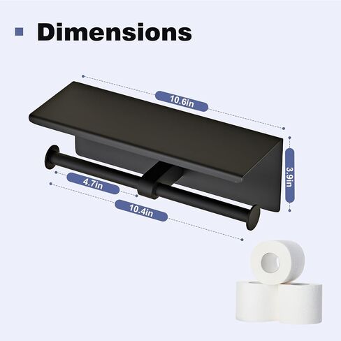 Toilet Paper Holder, NEWRAIN Double Bathroom Toilet Paper Roll Holder with Shelf, Stainless Steel Wall Mounted RV Tissue Roll Holder, Matte Black Commercial Farmhouse Toilet Paper Dispenser in Kuwait