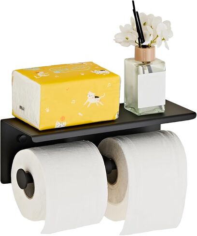 Toilet Paper Holder, NEWRAIN Double Bathroom Toilet Paper Roll Holder with Shelf, Stainless Steel Wall Mounted RV Tissue Roll Holder, Matte Black Commercial Farmhouse Toilet Paper Dispenser in Kuwait