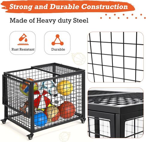 تخزين Cart Ball Aecojoy ، صندوق كرة السلة المتداول مع عجلات للجراج والمدارس والصالة الرياضية والمعدات الرياضية ومنظم الألعاب ، داخلي وخارجي in Kuwait