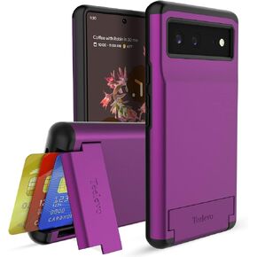 Dual Layer Wallet Case for Google Pixel 6, Protective Case with 3-Card Storage for Google Pixel 6 - Purple in Saudi Arabia