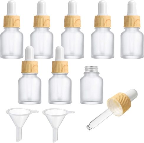 Patelai 8 Pieces Frosted Glass Dropper Bottles Essential Oil Bottles with Eye Dropper and Bamboo Lids Perfume Sample Essence Liquid Cosmetic Containers and 2 Pieces Funnel(5 ml/ 0.2 oz) in Saudi Arabia