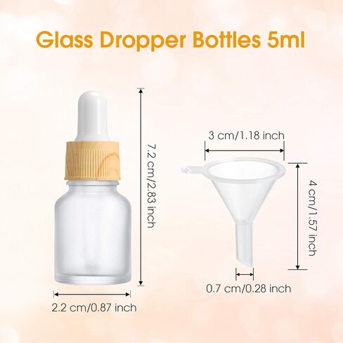 Patelai 8 Pieces Frosted Glass Dropper Bottles Essential Oil Bottles with Eye Dropper and Bamboo Lids Perfume Sample Essence Liquid Cosmetic Containers and 2 Pieces Funnel(5 ml/ 0.2 oz) in Saudi Arabia