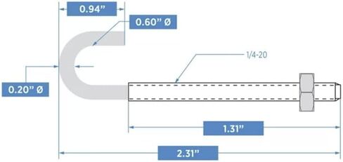 1/4" x 2-5/16", Zinc Plated Steel J Bolt with Hex Nut - Pack of (20) in Kuwait