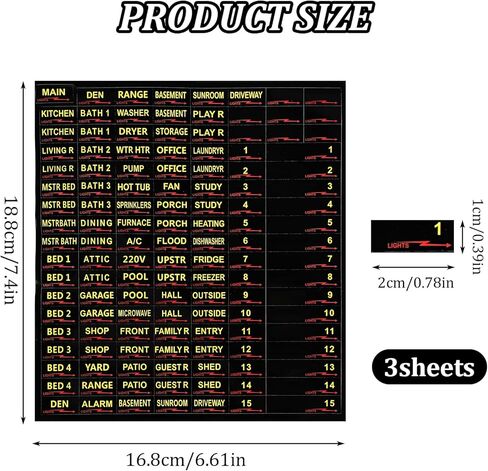 3 أوراق/387pcs تسميات قاطع الدائرة ، ملصقات صندوق الصمامات الكهربائية المقاومة للماء ، سهلة القراءة والتثبيت لشقق المكاتب المنزلية والكهرباء (أسود) (أسود) in Kuwait