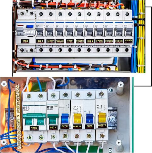 3 أوراق/387pcs تسميات قاطع الدائرة ، ملصقات صندوق الصمامات الكهربائية المقاومة للماء ، سهلة القراءة والتثبيت لشقق المكاتب المنزلية والكهرباء (أسود) (أسود) in Kuwait