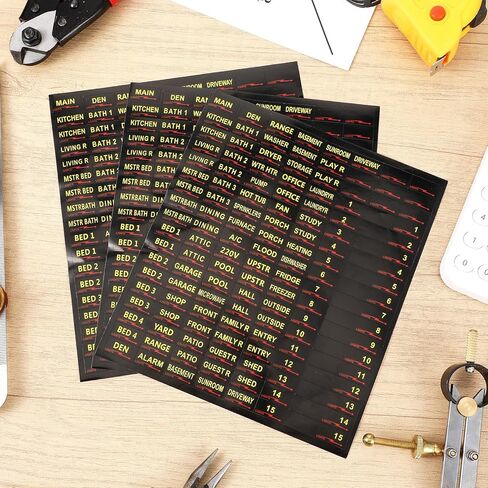 3 أوراق/387pcs تسميات قاطع الدائرة ، ملصقات صندوق الصمامات الكهربائية المقاومة للماء ، سهلة القراءة والتثبيت لشقق المكاتب المنزلية والكهرباء (أسود) (أسود) in Kuwait