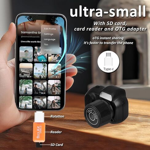 كاميرا Mini Keychain ، FHD 1080p مع بطاقة SD 32 جيجابايت ، محولات OTG ، قراء البطاقات ، ثمانية مرشحات ، 100 دقيقة عمر البطارية الكاميرا الرقمية الصغيرة لتسجيل دراسة الهدايا (الأسود ، 32 جيجابايت) in Kuwait