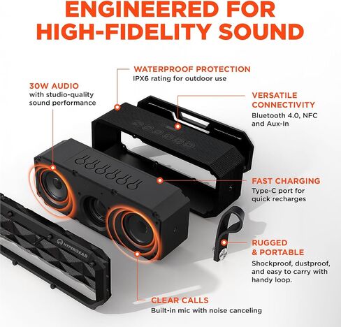 HyperGear Portable Bluetooth Speaker with Loud Boosted Bass HD Sound, BT5.4, LED Lights, Bluetooth Speaker Stereo Pairing Built-in Mic for Home/Outdoor/Party/Beach Birthday Gift in Kuwait