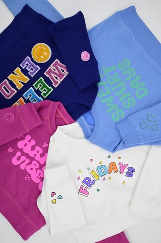 iscream Big Girls Softest Puff Fleece Crewneck Fun Graphic Sweatshirt - Chill Vibes Collection in Saudi Arabia