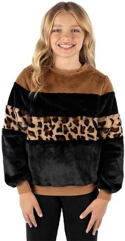 Speechless Girls' Long Sleeve Faux Fur Crewneck Color Block Top in Saudi Arabia