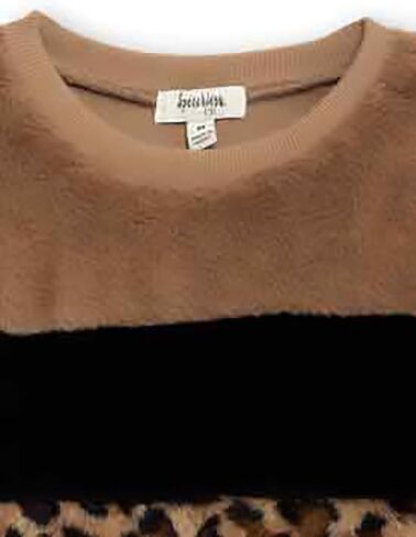 Speechless Girls' Long Sleeve Faux Fur Crewneck Color Block Top in Saudi Arabia