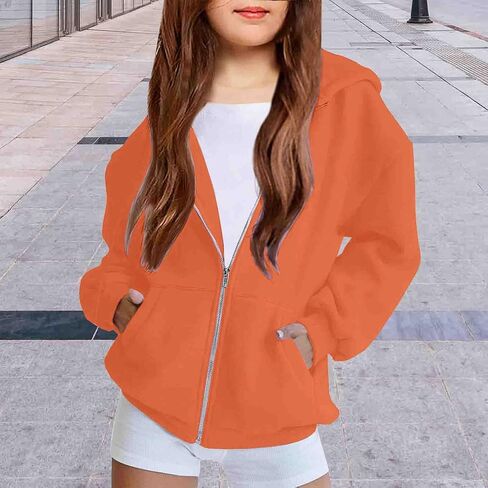 Teen Girls Cute Fleece Hoodies Jacket Basic Solid Color Zip up Sweatshirts Kids Fall Winter Casual Loose Fit Daily Outfits in Saudi Arabia