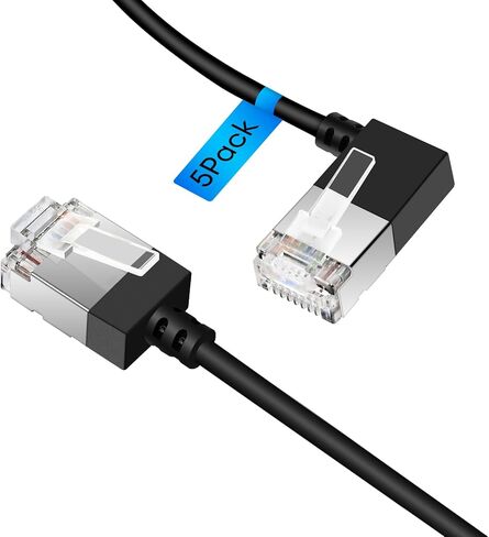 Ultra Thin Cat 6A Ethernet Cable 3.3 Feet 5Pack, 90° Degree Right Angled, 10Gbps High-Speed Network Slim Cable, 250Mhz, Rj45 Flexible Ethernet Cord, for PC, Router, Ps4/5 (Black) in Saudi Arabia