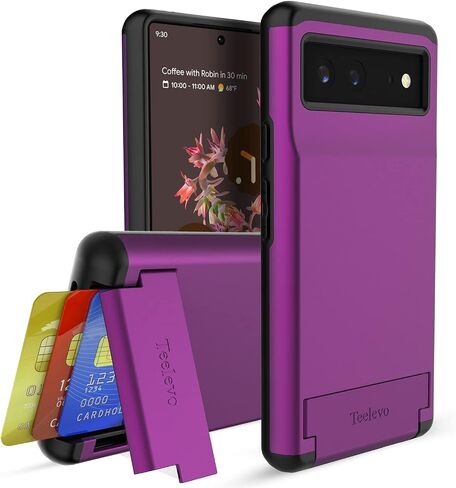 Dual Layer Wallet Case for Google Pixel 6, Protective Case with 3-Card Storage for Google Pixel 6 - Purple in Saudi Arabia