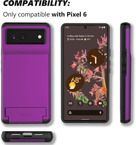 Dual Layer Wallet Case for Google Pixel 6, Protective Case with 3-Card Storage for Google Pixel 6 - Purple in Saudi Arabia