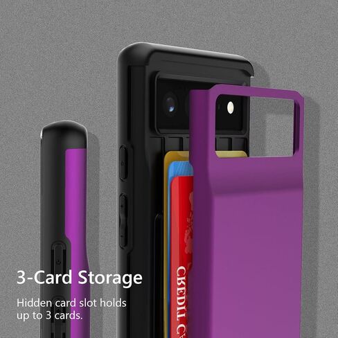 Dual Layer Wallet Case for Google Pixel 6, Protective Case with 3-Card Storage for Google Pixel 6 - Purple in Saudi Arabia