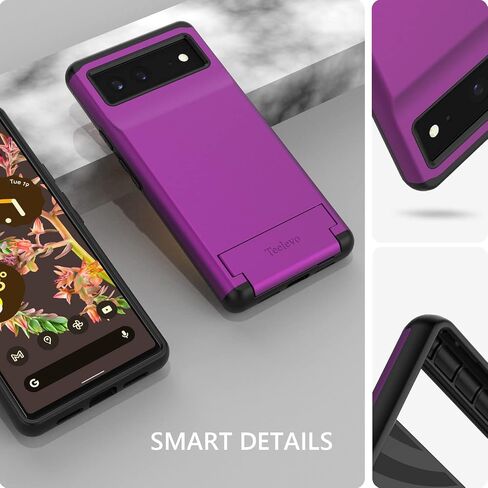 Dual Layer Wallet Case for Google Pixel 6, Protective Case with 3-Card Storage for Google Pixel 6 - Purple in Saudi Arabia