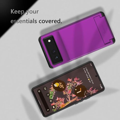 Dual Layer Wallet Case for Google Pixel 6, Protective Case with 3-Card Storage for Google Pixel 6 - Purple in Saudi Arabia
