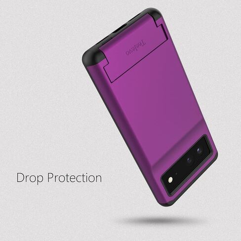 Dual Layer Wallet Case for Google Pixel 6, Protective Case with 3-Card Storage for Google Pixel 6 - Purple in Saudi Arabia