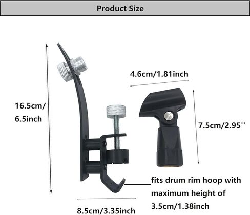Drum Rim Microphone Clamp with Universal Shockproof Plastic Microphone Clip, Metal Adjustable Drum Rim Mic Mount Holder for Snare Tom Bass Drum Hoop Accessories in Saudi Arabia