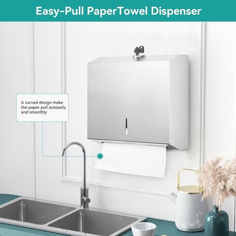 Paper Towel Dispenser Wall Mount, Brushed Stainless Steel Commercial Paper Towel Holder with Lock, Large Capacity 250 C Fold/300 Multifold Towels Tissue Holder Touchless Hand Towel Dispenser with Lock in Saudi Arabia