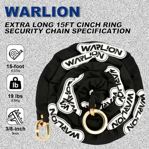 Heavy Duty Security Chain, 15ft x 3/8in Thick, Anti-Theft & Cut-Proof Motorcycle Chain with Cinch Ring - Secure Generators, Ebikes, & 2-Wheeled Vehicles in Saudi Arabia