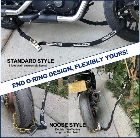 Heavy Duty Security Chain, 15ft x 3/8in Thick, Anti-Theft & Cut-Proof Motorcycle Chain with Cinch Ring - Secure Generators, Ebikes, & 2-Wheeled Vehicles in Saudi Arabia