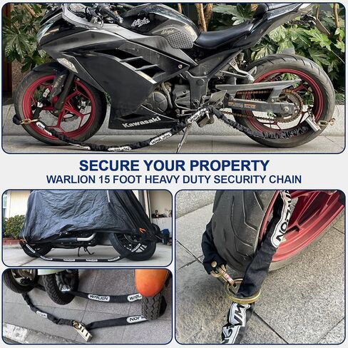 Heavy Duty Security Chain, 15ft x 3/8in Thick, Anti-Theft & Cut-Proof Motorcycle Chain with Cinch Ring - Secure Generators, Ebikes, & 2-Wheeled Vehicles in Saudi Arabia