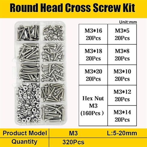 500/320pcs 304 من الفولاذ المقاوم للصدأ الصليب الصليب الجولة مقلاة فيليبس المسمار المسمار غطاء رأس Cross صليب M1.2 M1.4 M1.6 M2.5 M3 ((500pcs) M2 M2.5) in Saudi Arabia