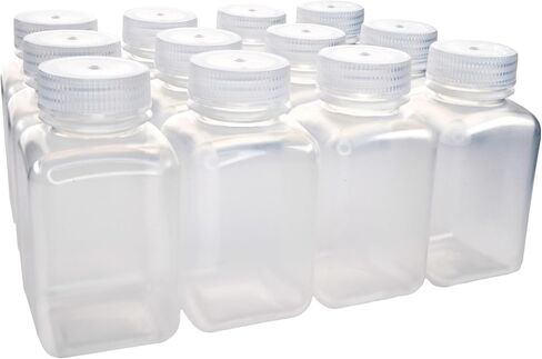 EISCO - Pack of 12, 250mL Square Polypropylene Reagent Bottles with Wide Mouth Polypropylene Caps, Translucent, Autoclavable, Leak-Proof, Chemical Resistant, 0-135°C in Saudi Arabia