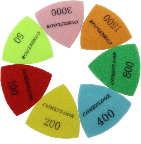 Diamond Triangle Polishing Pad, 80mm Resin Bond Hook and Loop Backing Pad for Granite Concrete Marble Stone, Grit 50-3000, 7PCS in Saudi Arabia