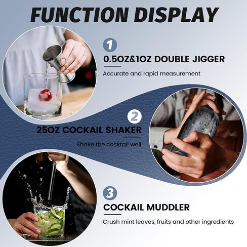 Cocktail Shaker Set Bartender Kit: 13-Pcs Bar Tools Set with Bamboo Stand, Essential Bar Accessories for Home: 25oz Martini Shaker, Jigger, Bar Spoon, Professional Cocktails Kit for Drink Mixing |Gift in Saudi Arabia