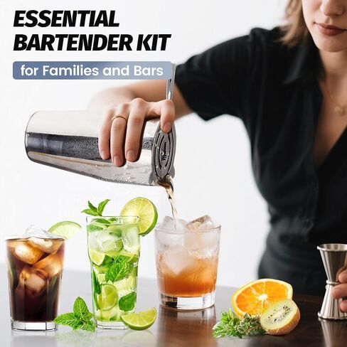 Cocktail Shaker Set Bartender Kit: 13-Pcs Bar Tools Set with Bamboo Stand, Essential Bar Accessories for Home: 25oz Martini Shaker, Jigger, Bar Spoon, Professional Cocktails Kit for Drink Mixing |Gift in Saudi Arabia