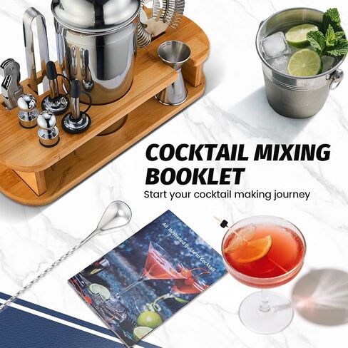 Cocktail Shaker Set Bartender Kit: 13-Pcs Bar Tools Set with Bamboo Stand, Essential Bar Accessories for Home: 25oz Martini Shaker, Jigger, Bar Spoon, Professional Cocktails Kit for Drink Mixing |Gift in Saudi Arabia
