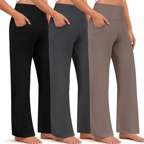 Coume 3 Pack Women's Wide Leg Pants Casual Loose Yoga Pants High Waist Lounge Sweatpants Stretch Workout with Pockets in Saudi Arabia