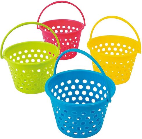 Fun Express 7 1/2" x 5 1/4" Colorful Round Plastic Baskets with Handle - 12 Pieces in Saudi Arabia
