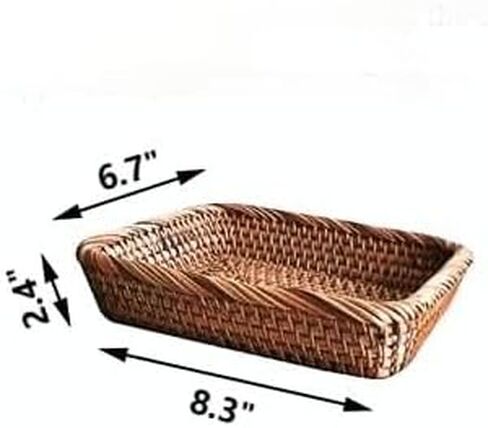 سلة تخزين Rattan الخام 9.8 "منظم طبيعي - صينية غير منسوجة يدويًا لمطبخ المزرعة ، ديكور طاولة المدخل والمقهى (8.3" x6.7 "x2.4") in Saudi Arabia