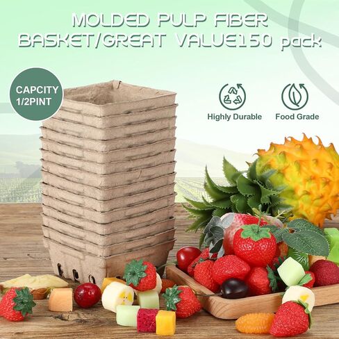 Zhehao 150 PCS اللب الطبيعي ليف سلة توت سلة الشراب المنتجات إنتاج سلة حاويات المزارعين سوق الفراولة الورقية in Kuwait