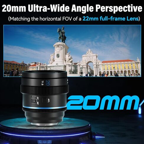 Sirui 20mm T1.8 1.33x عدسة بصرية مشوهة ، عدسة S35 التركيز التلقائي لكاميرات جبل L ، DC-S5/S5M2 ، DC-S1/S1H/S1R ، DC-S9 ، CL1 ، CL ، FP ، FPL (الزرق الأزرق) in Kuwait