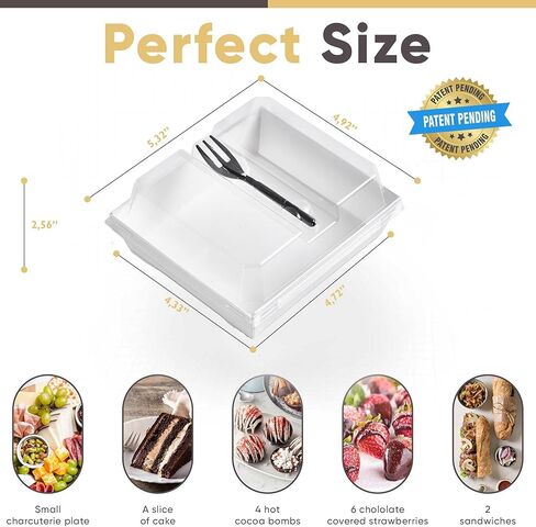 50 Pack Small Individual Charcuterie Boxes with Clear Lids and Forks - To Go Paper Mini Charcuterie Box, Disposable Food Containers, 5Inch Dessert Boxes for Cookie, Cake Slice, Strawberries in Saudi Arabia