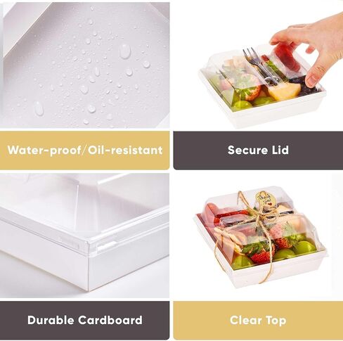 50 Pack Small Individual Charcuterie Boxes with Clear Lids and Forks - To Go Paper Mini Charcuterie Box, Disposable Food Containers, 5Inch Dessert Boxes for Cookie, Cake Slice, Strawberries in Saudi Arabia