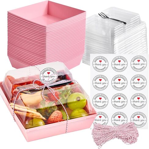 50 Pack Small Individual Charcuterie Boxes with Clear Lids and Forks - To Go Paper Mini Charcuterie Box, Disposable Food Containers, 5Inch Dessert Boxes for Cookie, Cake Slice, Strawberries in Saudi Arabia