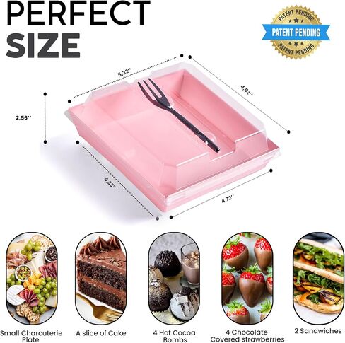 50 Pack Small Individual Charcuterie Boxes with Clear Lids and Forks - To Go Paper Mini Charcuterie Box, Disposable Food Containers, 5Inch Dessert Boxes for Cookie, Cake Slice, Strawberries in Saudi Arabia